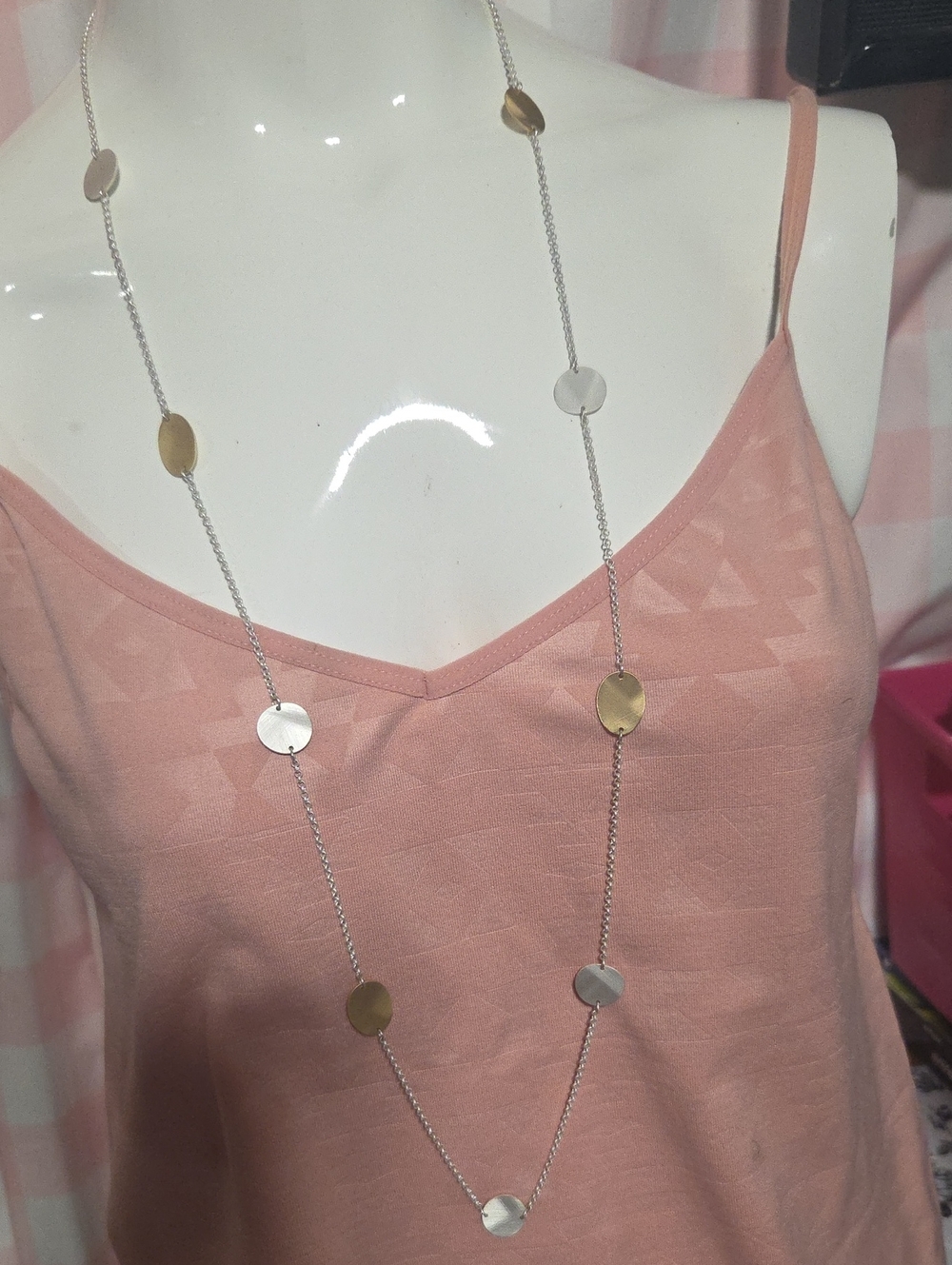 Long Mixed Metal Disc Necklace - Women Jewelry - Silver & Gold